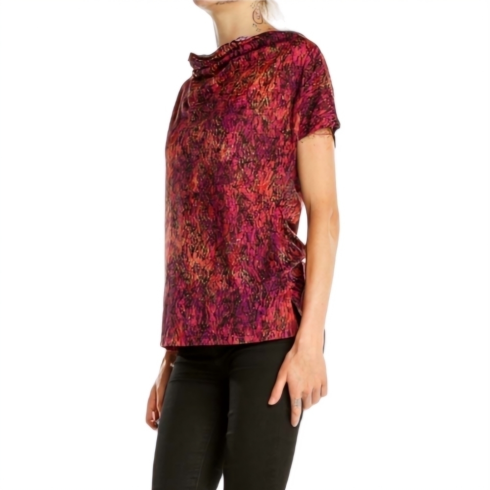 Kenneth Cole Reaction Cowl Neck Red Printed Top Size S‎
